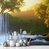 Picture of Hand Made Wallpaper Nature Lovely Countryside Place Waterfall And Forest Trees With A Sunset View Of Wallpaper