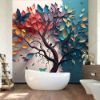 Picture of Hand Made Wallpaper 3d Abstraction Tree With Leaves On Hanging Branches Illustration Background Wallpaper