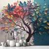 Picture of Hand Made Wallpaper 3d Abstraction Tree With Leaves On Hanging Branches Illustration Background Wallpaper