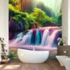 Picture of Hand Made Wallpaper Beautiful Waterfall Nature Scenery Of Colorful Deep Forest Generative AI