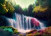 Picture of Hand Made Wallpaper Beautiful Waterfall Nature Scenery Of Colorful Deep Forest In Summer Day Generative AI