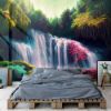 Picture of Hand Made Wallpaper Beautiful Waterfall Nature Scenery Of Colorful Deep Forest In Summer Day Generative AI