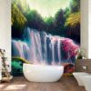 Picture of Hand Made Wallpaper Beautiful Waterfall Nature Scenery Of Colorful Deep Forest In Summer Day Generative AI