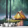 Picture of Hand Made Wallpaper Rain On The Tent In Forest Tropic Quiet Calm Peaceful Meditation Generative AI