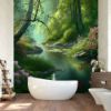 Picture of Hand Made Wallpaper Beautiful Nature Lovely Place With Forest Tree Water River Flowers And Butterflies 