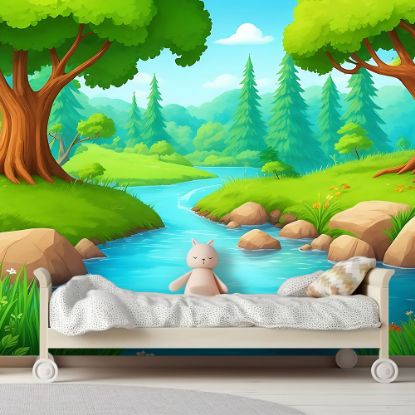 Picture of Hand Made Wallpaper Cartoon Character Nature Scene Of River In The Forest