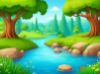 Picture of Hand Made Wallpaper Cartoon Character Nature Scene Of River In The Forest