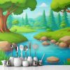 Picture of Hand Made Wallpaper Cartoon Character Nature Scene Of River In The Forest