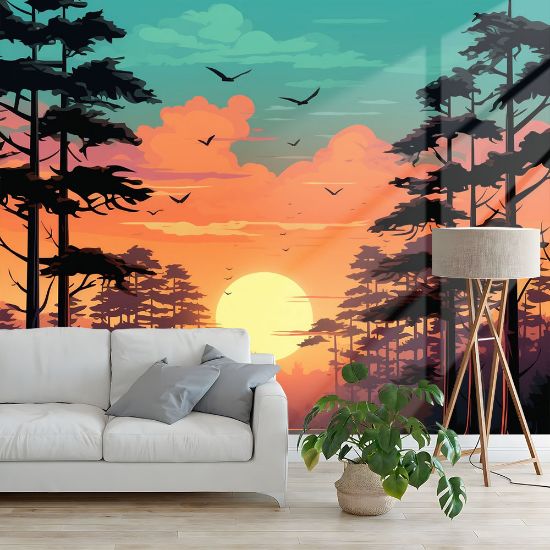 Picture of Hand Made Wallpaper Beautiful Landscape With A Sunset In Forest