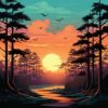 Picture of Hand Made Wallpaper Beautiful Landscape With A Sunset In Forest