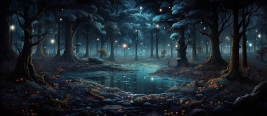 Picture of Hand Made Wallpaper A Fairytale Forest Surreal Mystical Landscap Png