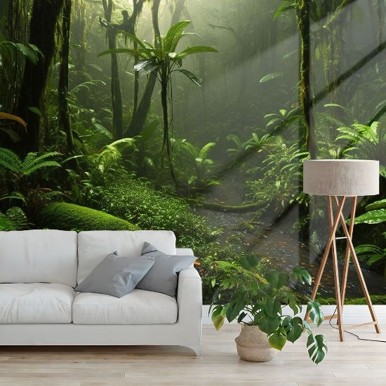 Picture of Hand Made Wallpaper Tropical Rainforest Forest In With Mossy Leaves