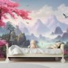 Picture of Hand Made Wallpaper Serenity Nature S Bliss A 3d Mural Of Serene Landscape With Birds Flowers And Trees In The Forest