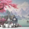 Picture of Hand Made Wallpaper Serenity Nature S Bliss A 3d Mural Of Serene Landscape With Birds Flowers And Trees In The Forest