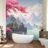 Picture of Hand Made Wallpaper Serenity Nature S Bliss A 3d Mural Of Serene Landscape With Birds Flowers And Trees In The Forest