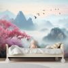 Picture of Hand Made Wallpaper Landscape Mural Vibrant 3d With Birds Flowers Forests Trees And Mountains